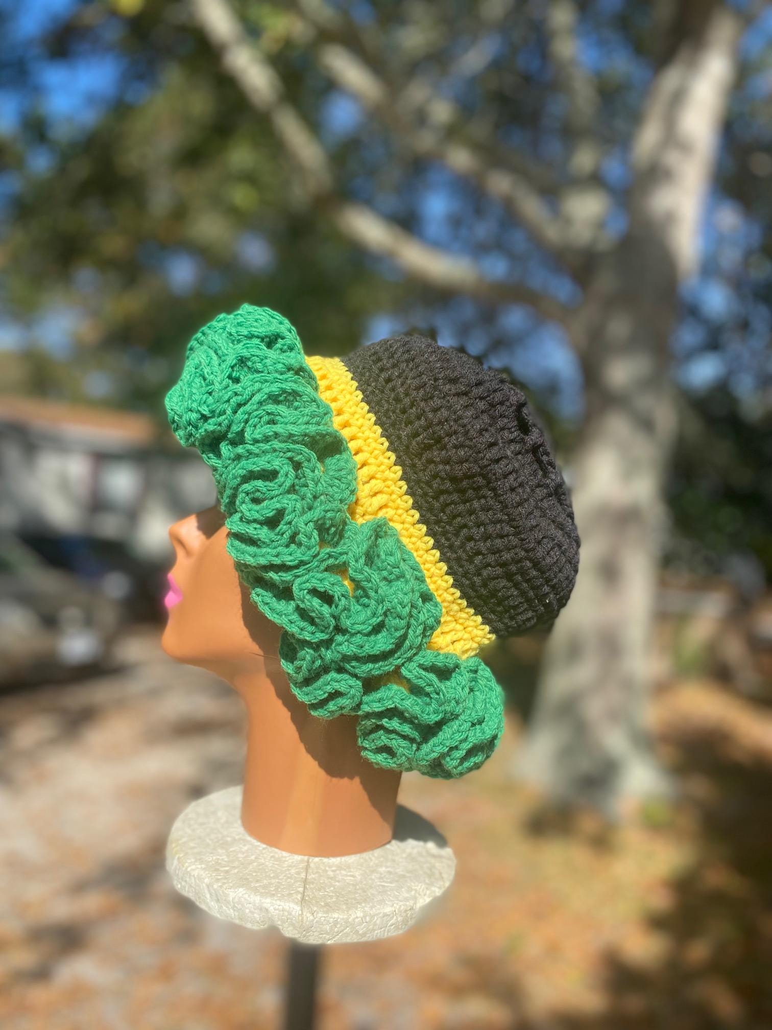 Knitted Beanie Hat LONG BEANIE Slouch RASTA Style 15W17M