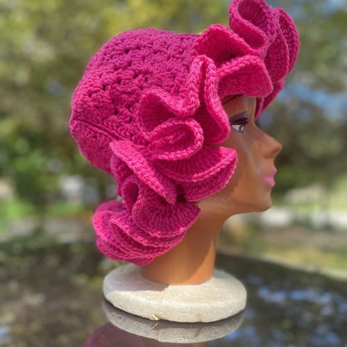 Handcrafted Pink and Yellow Crochet Hat and Earrings Set Crochet pink & yellow cat ear beanie Handmade | Mercari main image 2