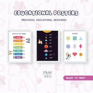10 pôsteres educativos, conjunto com 10 artes de parede educativas, decoração para sala de jogos infantil, aprendizagem Montessori, pôster para sala de jogos, impressão para educação domiciliar