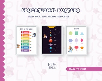 10 Educational Posters, Set of 10 Educational Wall Art, Toddle Playroom Decor, Montessori Learning, Playroom Poster, Homeschool Printable