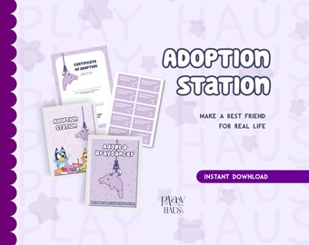 Adoption certificate bundle, adopt a friend , party activity for kids, adoption station kit, toddler games, whale certificate, lila poster