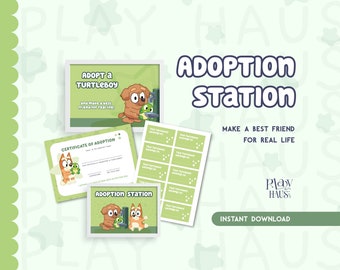 Adoption certificate bundle, adopt a friend , party activity for kids, adoption station kit, toddler games, turtle certificate, green poster