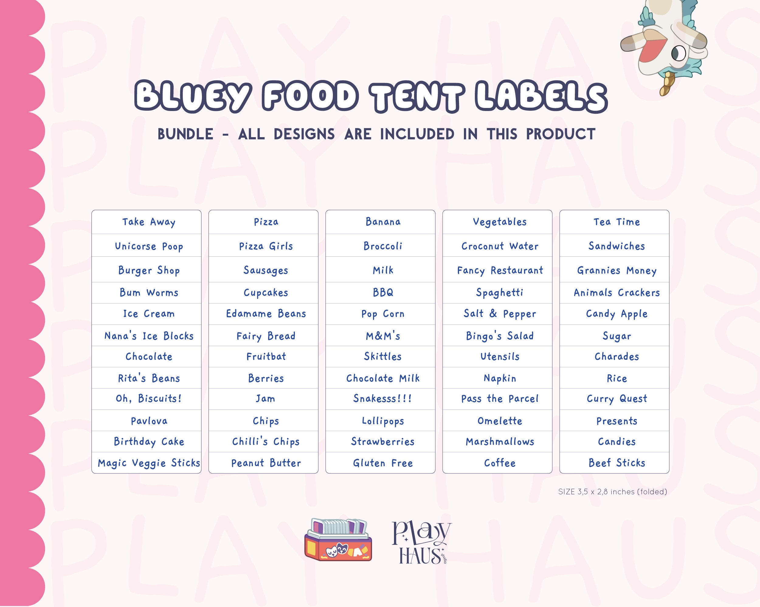 60 Bluey Food Label Icon Bundle, Bluey Food Tent Bundle, Bluey, Bluey ...