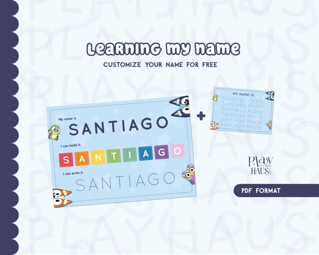 Bluey Name Tracing Mat, Bluey Worksheet, Bluey Name Spelling, Bluey ...