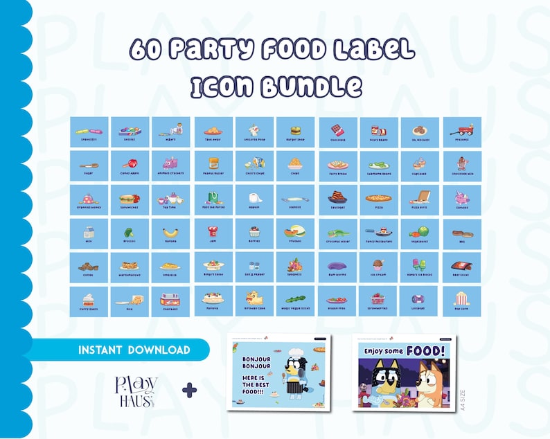 60 Bluey Food Label Bundle, Bluey Food Tent Bundle, Bluey, Bluey Party Food, Bluey Party Label Food, Food Label Bluey Themed, Table Food Deco, Deco Party Bluey Themed , Bluey Party, Party Game, Bluey Food, Bluey Signs, Bluey Activities, Bluey Party