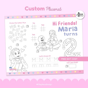 Ms Rachel Birthday Placemat, Educational Printable for Kids, Name Activity Mat, Pastel Learning Maze + Letter Search, Custom Product