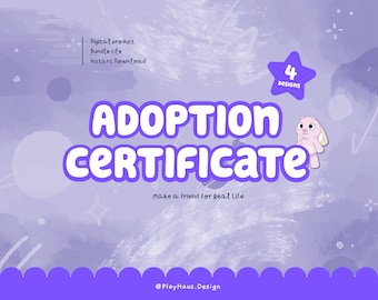 Adoption Certificate Bundle, Adopt a Friend, Party Activity for Kids, Cute Bunny, Sweet Bunny Station Kit, Purple Plush Bunny Adopt Kit