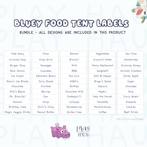 60 Bluey Food Label Bundle, Bluey Food Tent Bundle, Bluey, Bluey Party Food, Bluey Party Label Food, Food Label Bluey Themed, Table Food Deco, Deco Party Bluey Themed , Bluey Party, Party Game, Bluey Food, Bluey Signs, Bluey Activities, Bluey Party