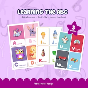 Aprendendo o alfabeto, cartões de memória ABC, cartões de memória do alfabeto, 26 cartões de memória com imagens do alfabeto para impressão, download instantâneo