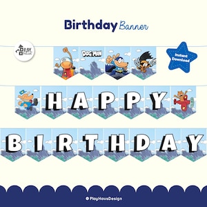 Banner de feliz cumpleaños de DogMan / Imprimible para fiesta de cómics / Decoración de cumpleaños de DogMan / Descarga digital / Banner para fiesta infantil