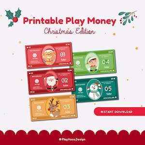 Christmas Printable Play Money, Toy Money Game Dollar Bucks Printable, Reward Bucks, Good Behaviour Bucks, Chore Bucks for Kids, Allowance