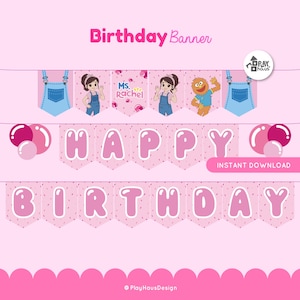 Ms. Rachel Birthday Banner, Songs for Littles, Ms. Rachel Happy Birthday, Miss Rachel Pink Birthday Party Decoration, Icky Sticky Bubblegum