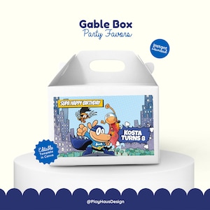 Dog Man Gable Box Label | Comic Book Birthday Party Favors | Printable Kids Snack Box Template | Custom Treat Box Wrappers | Instant Downloa