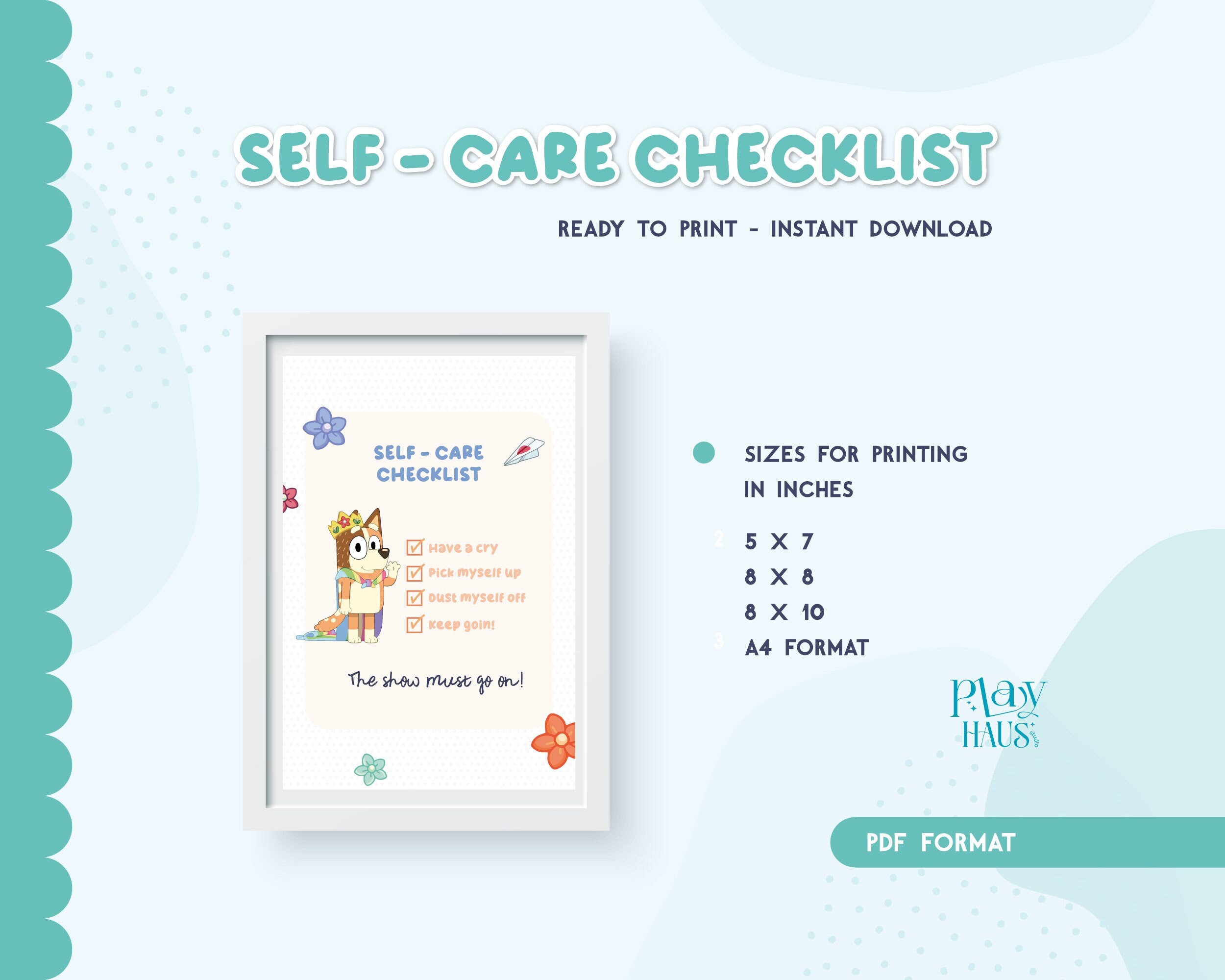 Chillis Checklist, Chilli Heeler Selfcare Checklist, Motivation Art