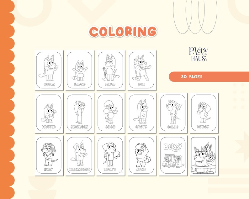 Bluey Coloring Pages, Bluey Party Favor, Bluey Coloring Activity Party