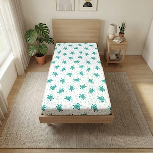 Teal Sea Turtle Pattern Twin Flat Sheet | Ocean Turtle Bedding