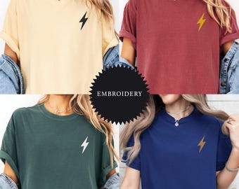 Wizard House Shirt, Embroidered Unisex Comfort Colors Tshirt, Lightning Bolt Shirt, Potter Shirt, Bookish Shirt, Embroidered Potter Shirt