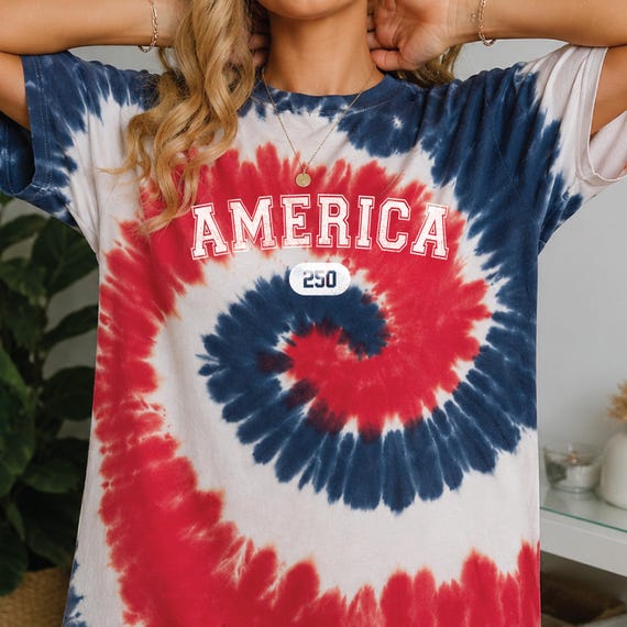 America 250 Shirt Oversized Patriotic Unisex Tie Dye Tshirt for American Fourth of July shirt