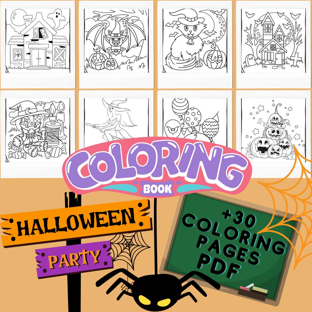 Halloween-themed Kids Coloring Book 30 Fun and Spooky Pages - Etsy