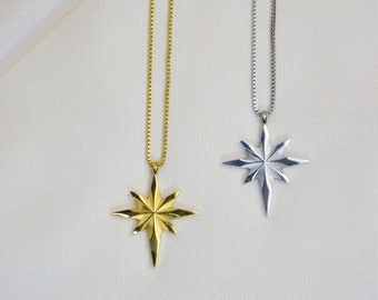 Estelle | North Star Necklace, Starburst Pendant, Celestial Necklace, Polar Star Necklace, Stainless Steel Chain with Star