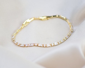 Ophelia | Tennis bracelet with zircon stones, brilliant cut, baguette | Rustproof stainless steel, stainless steel