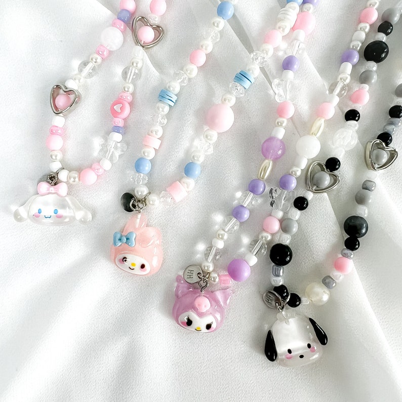 MINOU Cell phone chain made of glass beads, handmade cell phone accessory, phone charm image 1