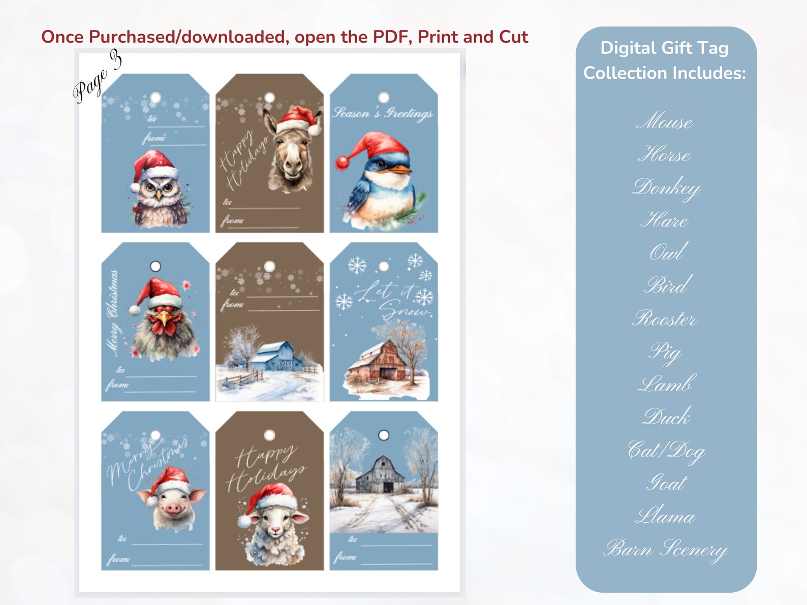 Printable Farm Animals Christmas Gift Tags Instant Download - Etsy