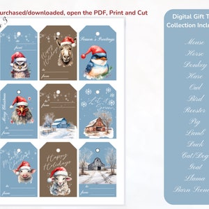 Printable Farm Animals Christmas Gift Tags Instant Download - Etsy
