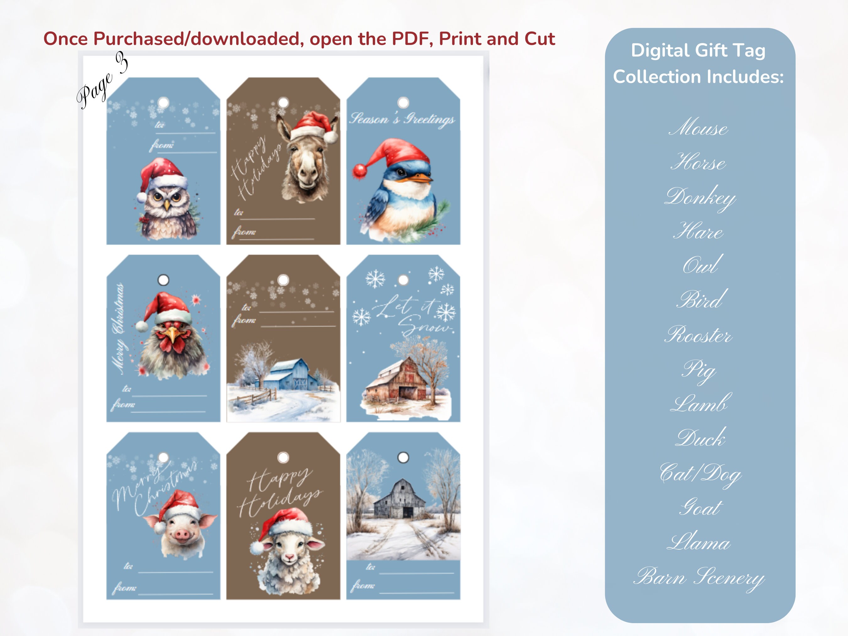 Printable Farm Animals Christmas Gift Tags Instant Download - Etsy