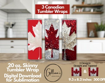 3 diseños de envolturas para vasos canadienses de 20 oz, vaso delgado de sublimación, descarga digital instantánea en PNG, regalo DIY para profesores, Día de Canadá, anfitriona