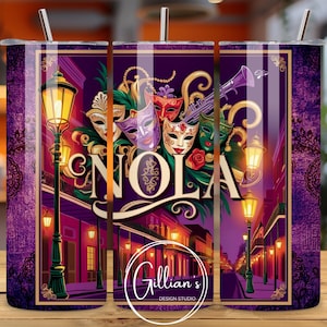 NOLA パープル 20 オンス タンブラー ラップ 昇華デザイン、インスタント デジタル ダウンロード、ハッピー マルディグラ、ニューオーリンズ ルイジアナ バースデー ガールズ トリップ PNG