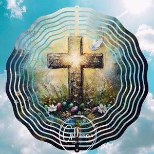 Easter Cross 8 inch Wind Spinner Sublimation Design, Instant Digital Download, Christian Cross Spinner, Faith PNG, Religious Windspinner