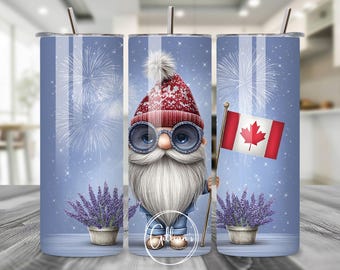 Canada Gnome 20oz Straight Skinny Tumbler Wrap Sublimation Design, Digital Download, July Fireworks Flag Peace Unity PNG, Patriotism Tumbler
