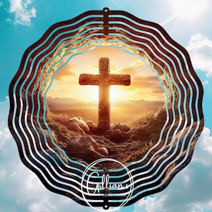 Easter Christian Cross 8 inch Wind Spinner Sublimation Design, Instant Digital Download, Religious Cross PNG, Christ Tomb WindSpinner