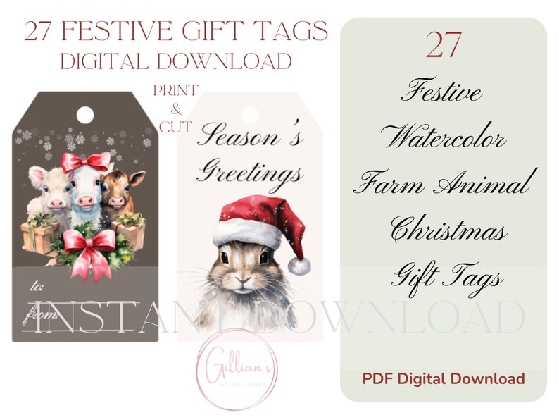 Printable Farm Animals Christmas Gift Tags Instant Download - Etsy