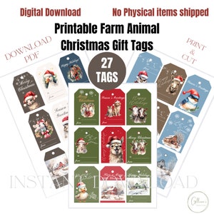 Printable Farm Animals Christmas Gift Tags Instant Download - Etsy