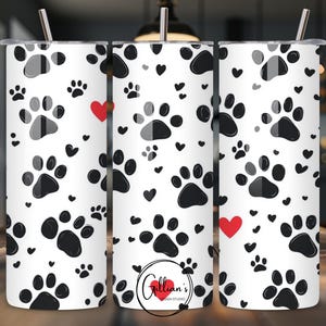 Paw Prints and Hearts 20 oz Skinny Tumbler Wrap Sublimation Design, Instant Digital Download, Paw Prints Hearts PNG, Dog Lover Tumbler Wrap
