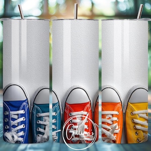 Colorful Canvas Sneakers 20oz Straight Skinny Tumbler Wrap Sublimation Design, Instant Digital Download, Flat Sneakers PNG, Sneakers Tumbler