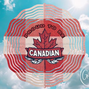 May include: Red, white, and blue checkered background with a red maple leaf and the text "Proud to be Canadian".