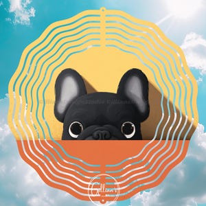 Buldog francuski 8 cali Wind Spinner Sublimacja Projekt, Natychmiastowe Pobieranie Cyfrowe, Pies Windspinner, Uroczy Czarny Buldog Francuski z Kreskówek PNG