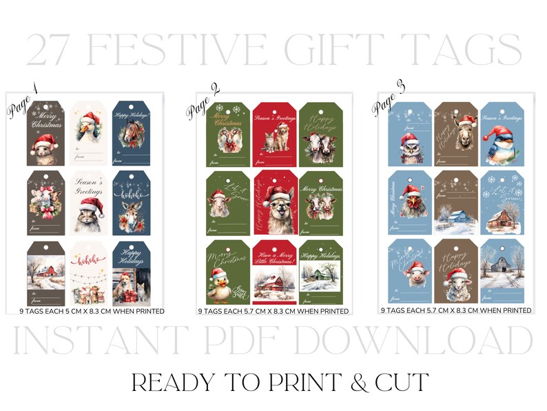 Printable Farm Animals Christmas Gift Tags Instant Download - Etsy