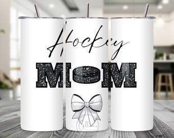 Hockey Mom White Black 20 oz Tumbler Wrap Sublimation Design, Instant Digital Download, Coquette Bow PNG, Sport Mom Tumbler, Hockey Mom Wrap