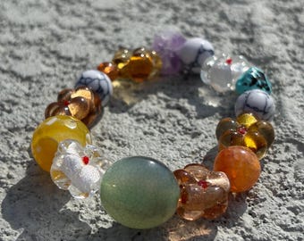 The Garden of Eden Bracelet. Handmade Glass Beads and Brass