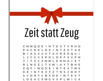 Gutschein Zeit statt Zeug Personalisiert, Rätsel mit versteckten Begriffen, Kreatives Geschenk, Zeit statt Zeug