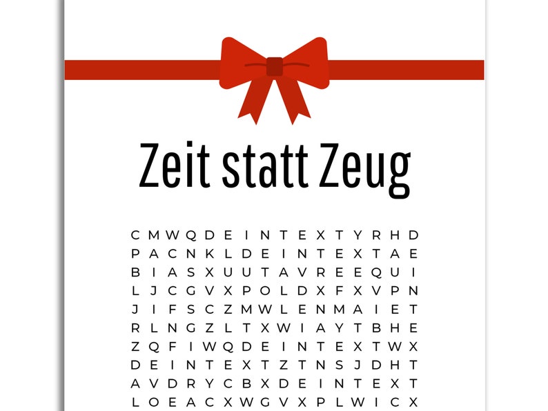 Gutschein Zeit statt Zeug Personalisiert, Rätsel mit versteckten Begriffen, Kreatives Geschenk, Zeit statt Zeug Bild 1