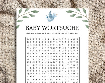 Baby Wortsuche auf Deutsch, Babyparty Spiel zum Ausdrucken, Baby Party Download, Babyshower Spiel