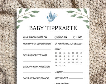 Baby Tippkarte auf Deutsch, Baby Shower Party Spiel zum Ausdrucken, Sofort Download