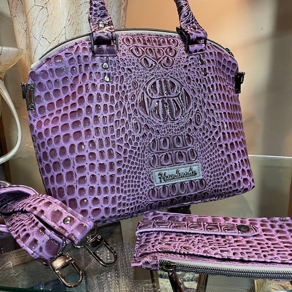 Purple Gator print Lola Domed Handbag