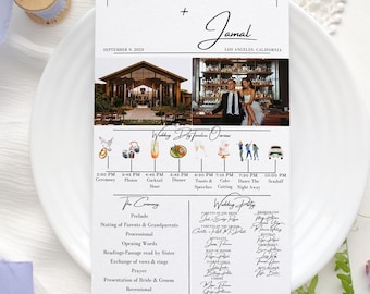 Minimalist Wedding Program Template, Customizable Ceremony Timeline (Digital Download)