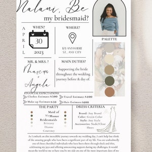Customizable Bridesmaid Proposal Card Printable Bridal Party Template Instant Download  Bridal Details Modern Design Bridesmaid Invitation